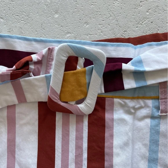 High Waisted Midi Striped Skirt Zara Belt Detail - Picture 6 of 9